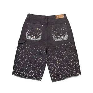 Pantalones Cortos de Mezclilla con Lentejuelas y Pedrería Vintage para Parejas, Estilo Y2K, Vaqueros Holgados de Hip Hop, Moda Urbana Informal - Product Image 4