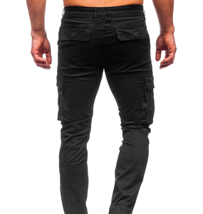 Pantalon cargo noir pour homme avec plusieurs poches, taille élastique, style décontracté, tissu en toile, vêtements d'automne - Product Image 2