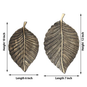 Plateaux décoratifs en forme de feuille, laiton, finition antique patinée, 2 pièces, design rustique végétal - Product Image 3