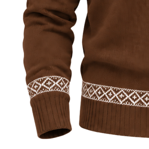 Suéter de Punto Fair Isle Marrón para Hombre, Cuello Chal, Patrón Nórdico Blanco, Manga Larga, Otoño, Casual, 100% Algodón - Product Image 6