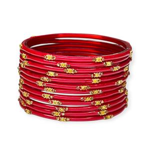 Bracelets en verre imitation perle plaqué or finition rouge brillant de qualité supérieure avec travail de cristal, élégants et tendance pour les mariages - Product Image 2