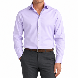 <b>Men's</b> <b>Lilac</b> Dress <b>Shirt</b> Long Sleeve Formal Button Down Turn-down Collar Solid Poplin Anti-Wrinkle Slim Fit - Product Image 1