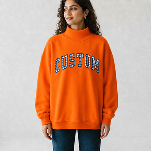 Suéter Oversize de Cuello Alto para Mujer, de Algodón y Felpa, con Puños Acanalados, Manga Larga, Diseño Personalizado, Fabricante Mayorista - Product Image 1