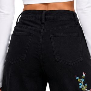 Jean large noir brodé floral pour femme, taille haute, coupe ample, style vintage, décontracté, mode, vêtements personnalisés OEM ODM - Product Image 6