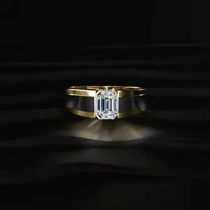 Bague de fiançailles tendance pour homme en or jaune 1 carat avec diamant de laboratoire taille émeraude, bijoux fins, bagues en diamant couleur D-E, clarté VVS-VS. - Product Image 1