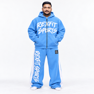 Ensemble survêtement personnalisé pour homme en molleton français avec impression graphique, pantalon de jogging à jambes larges, logo personnalisé et étiquette personnalisée - Product Image 1