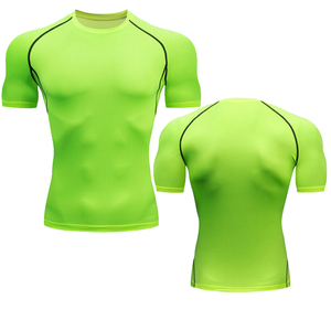 T-shirt de sport pour homme, coupe ajustée, col rond, manches longues, séchage rapide, haute élasticité, jersey en spandex/polyester, uni, sportif, fitness, cyclisme, 320g - Product Image 1