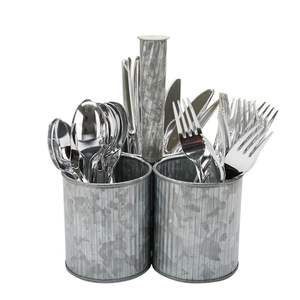 Rustic Farmhouse Style Galvanized Iron Cutlery Holder Vintage Rotating Utensil <b>Caddy</b> Multifunctional Tabletop Flatware Organizer - Product Image 4