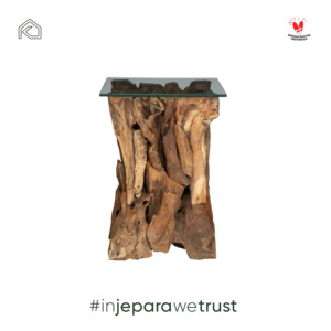 Solid Wood Accent <b>table</b> Teak Root <b>Side</b> <b>Table</b> with Glass Top <b>Rustic</b> Solid Wood End <b>Table</b> for Living Room Villa Hotel Furniture - Product Image 3