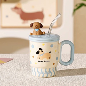 Mug en céramique esthétique et adorable avec de charmants motifs et paille en verre, idéal pour les amateurs de café et de thé - Product Image 5