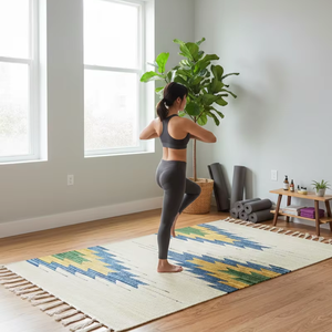 Alfombra Multicolor de Algodón Tejido Beige con Diseño Floral Moderno, Lavable a Máquina, Reversible, para Hogar, Viajes, Picnic, Oración - Product Image 1