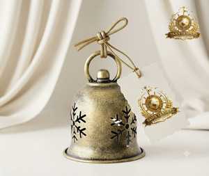 Campana de Metal Blanca con Lazo de Cinta Roja a Cuadros, Adorno Colgante para Árbol de Navidad, Decoración Festiva para el Hogar y Fiestas - Product Image 2