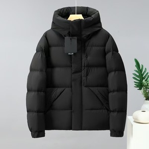 Unisex Hooded Puffer Jacket Solid Color Zipper Closure Windproof Winter <b>Coat</b> Thick Polyester Fiber Filling Regular - Product Image 4