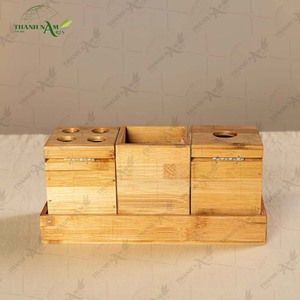 Ensemble d'accessoires de salle de bain en bambou, organisateur en bambou pressé, rangement de luxe pour salles de bain modernes - Product Image 5