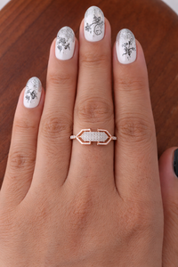 18ct Gold Cubic Zirconia Geometric Hexagon Link <b>Ring</b> for Women Modern Minimal <b>Statement</b> Design Wedding Party Daily Wear Fine - Product Image 2