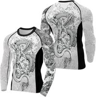 Chemise de compression à manches longues pour homme, imprimé sublimation intégrale, motif dragon, noir et rouge, séchage rapide, UPF50+, respirante