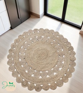 Alfombra Redonda de Yute Jernatz Económica, Hecha a Mano, Color Marrón Natural, Estilo Bohemio, Pelo Plano, Ecológica, para Sala de Estar - Product Image 3