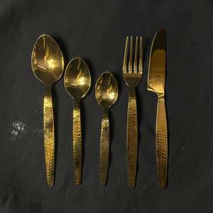 Couverts en acier inoxydable martelé, finition or PVD, design minimaliste, élégants, pour mariage, restaurant et hôtel, vaisselle, couverts de table - Product Image 2