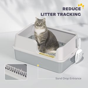Lettiera per Gatti Grandi in Acciaio Inossidabile Grigio Chiaro con Design a Bordo Alto e Paletta, Facile da Pulire, Anti-Perdita di Urina, Peso 1kg - Product Image 6