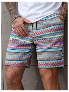 Shorts de plage pour hommes, imprimé aquarelle, taille élastique, cordon de serrage, décontracté, coloré, léger, pour l'été - Product Image 4