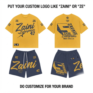 ZAINI 280 GSM Premium Polyester Terry Men's T-Shirt Short Set Yellow <b>Navy</b> Custom Screen Print Embroidery Logo Breathable Summer - Product Image 1