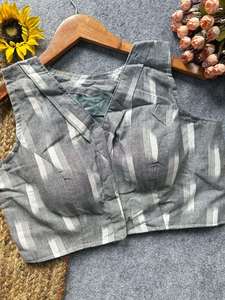 Designer Ikkat Handloom Cotton Print With Fancy Botton Boat Neck And Front Hook Open Style <b>Readymade</b> <b>Blouse</b> - Product Image 3