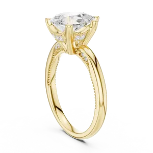 Anillo de Oro Puro Sólido Unisex con Diamante Cultivado en Laboratorio de Corte Redondo con Halo Oculto en Forma de Pera, Diseño Fresco - Product Image 2
