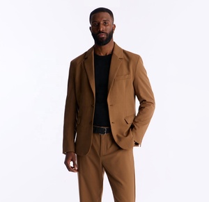 Traje de negocios de alta calidad para hombre, de un solo botón, con cuello de muesca, antiarrugas, de poliéster, corte regular, para hombre. - Product Image 1