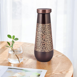 <b>Copper</b> Floral Etched Designer Water <b>Bottle</b> Handcrafted <b>Copper</b> Drinkware Decorative Ayurvedic Wellness <b>Bottle</b> Premium Kitchen - Product Image 3