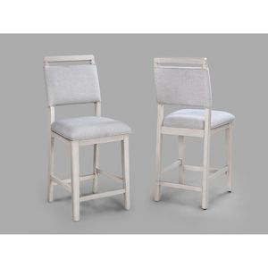 2 sedie da pub imbottite bianche e grigio chiaro, altezza bancone, in legno massello, per sala da pranzo - Product Image 1