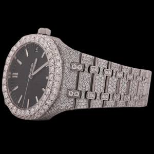 Handcrafted Fully iced Out Moissanite Diamond <b>Black</b> Dial Only Bezel Setting Quartz Movement Full Diamond Stainless Steel <b>Watch</b> - Product Image 2