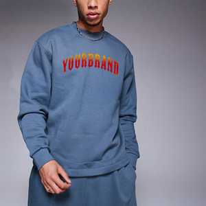 Sweat-shirt en molleton à col rond pour homme, coupe classique, impression numérique, bleu uni, 100% coton, tricoté, pull décontracté pour l'hiver - Product Image 1
