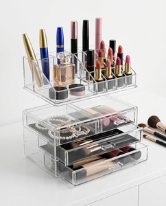 Stylish Modern Acrylic Customizable Multi-Compartment <b>Makeup</b> Organizer Cosmetic Storage Box Easy Assembly Corner Shelf for Neat - Product Image 1