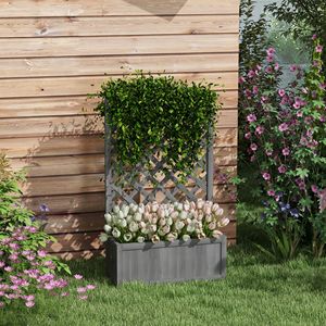 Jardinière en bois gris de 46 pouces avec treillis, potager surélevé pour cultiver légumes, herbes et fleurs dans la cour ou sur la terrasse - Product Image 2