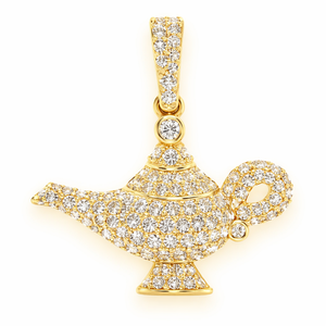 Trendy Vintage Charm 10K Gold Brilliant Cut Lab Grown Diamond Pendant Custom Iced Unique Magic Lamp Minimalist Fine Jewelry Gift - Product Image 2