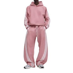 Baggy <b>White</b> <b>Tracksuit</b> Set Men Oversized Side Stripe Hoodie and Wide Leg Joggers Set Unisex Streetwear Two Piece Outfit - Product Image 6