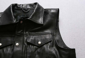 Gilet en cuir pour homme de haute qualité, en cuir de vache véritable, veste sans manches de motard, personnalisation de la marque, vente directe d'usine - Product Image 3