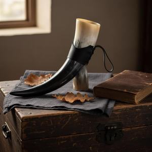 Cuerno Vikingo para Beber Tallado a Mano con Funda de Cuero |   380 ml, 500 ml |   Jarra de hidromiel nórdica hecha a mano |   Copa Medieval para Cerveza, Regalo - Product Image 3