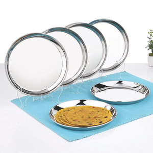 Assiettes à dîner rondes en acier inoxydable, métal poli, plates, compatibles lave-vaisselle, en promotion - Product Image 2