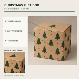 <b>Christmas</b> Kraft <b>Gift</b> <b>Box</b> Foldable Paper Packaging <b>Box</b> Tree Pattern for Holiday <b>Gift</b> and Craft - Product Image 3