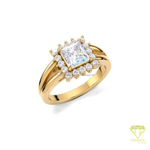 Princess Cut Lab Grown Diamond Halo Engagement <b>Ring</b> in 14K Yellow Gold <b>Split</b> Shank Vintage Wedding <b>Ring</b> for Women - Product Image 5