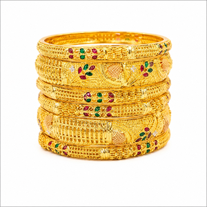24K Gold Plated Alloy Bangles With <b>Ruby</b> And Emerald Stones Flower Pattern Women's Wedding Jewelry Classic Style - Product Image 4