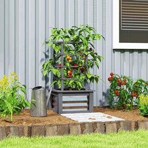 Jardinière carrée surélevée en bois gris avec treillis pour jardin et terrasse - Product Image 2
