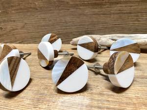 Handmade Wooden and <b>White</b> Resin Square Shape Cabinet <b>Knobs</b> Decorative Drawer Pull Handles for Wardrobe Dresser Furniture Usage - Product Image 5