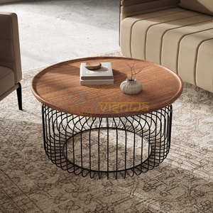 Mesa Redonda de Madera con Estructura de Alambre, Portátil, Económica, Convertible, Moderna, Mini Mesa para Laptop, Mesa de Centro para Té y Café, Muebles para Sala de Estar - Product Image 2