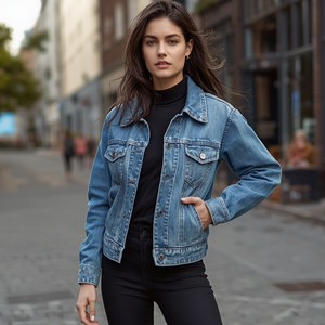 Women Denim <b>Jacket</b> Casual Fashion Comfortable Everyday Outerwear with OEM ODM Customization - Product Image 1