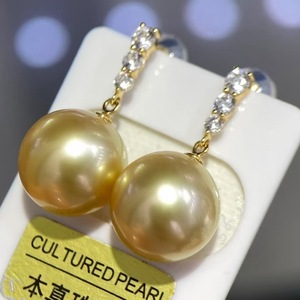 Boucles d'oreilles en perles d'or naturel de 15-16 mm, argent pur, tendance, atmosphériques, perles légèrement imparfaites, taille géante - Product Image 3