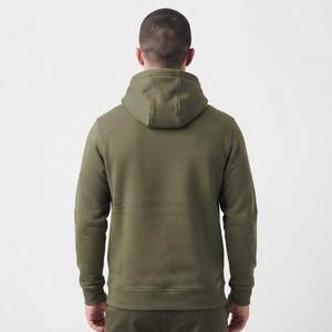 Hoodie surdimensionné de haute qualité, écologique, lourd, avec logo personnalisé sur le devant, pour homme, couleur olive. - Product Image 4