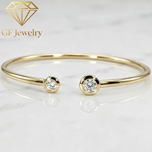 18K yellow gold <b>bangle</b> Adjustable diamond bracelet Two stone bezel <b>set</b> Stackable diamond cuff Open cuff <b>bangle</b> - Product Image 1