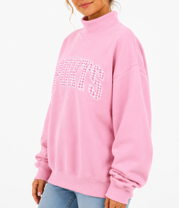 Sweat-shirt à col montant gris foncé pour femme SPORTS OEM, coupe ample, décontracté, en polaire, avec motif gingham, manches longues, pull-over - Product Image 4